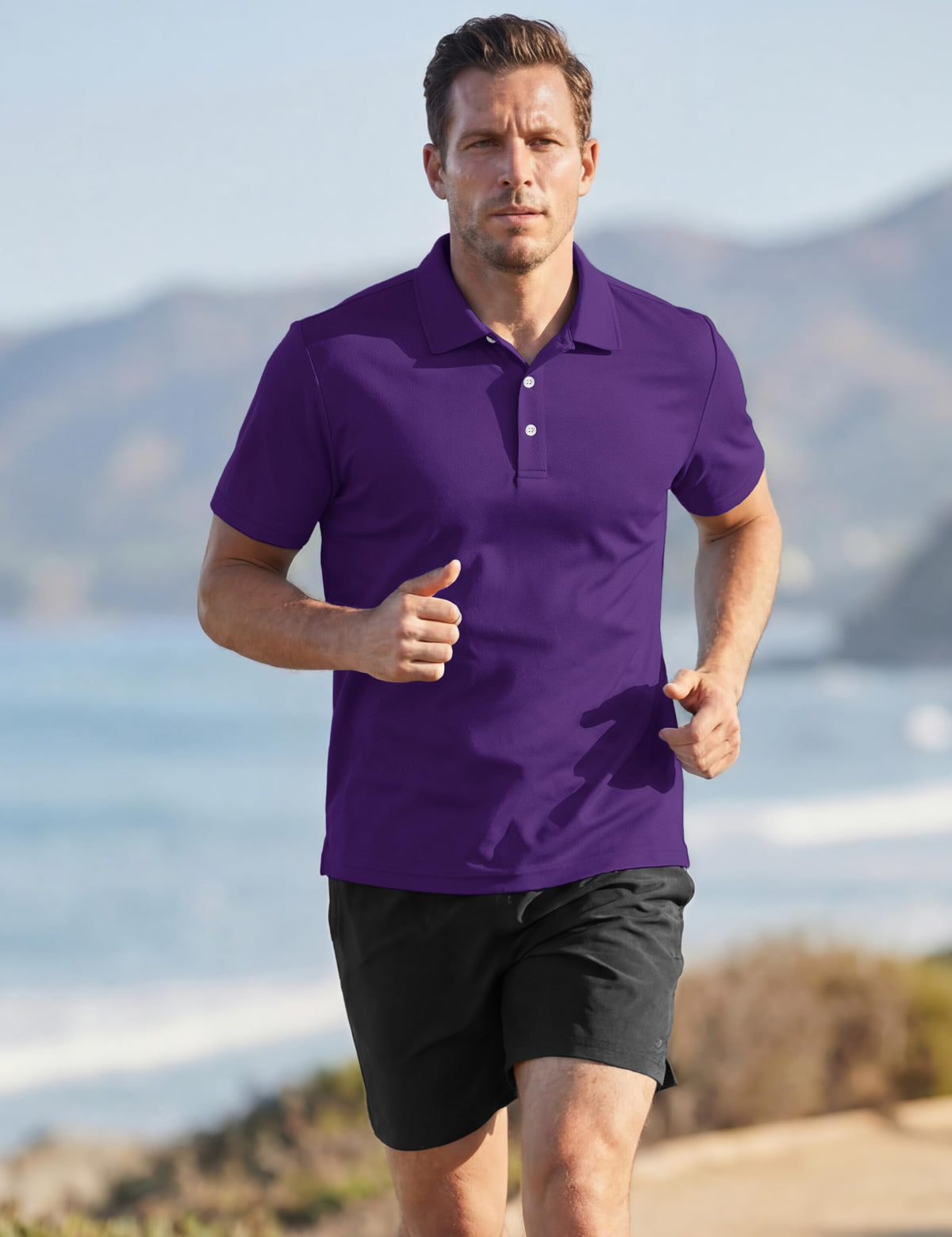 TACVASEN Mens Golf Shirt Dry Fit Mens Polo Shirts Short Sleeve Performance Golf Polos for Men with Collar Work Shirts Purple, M