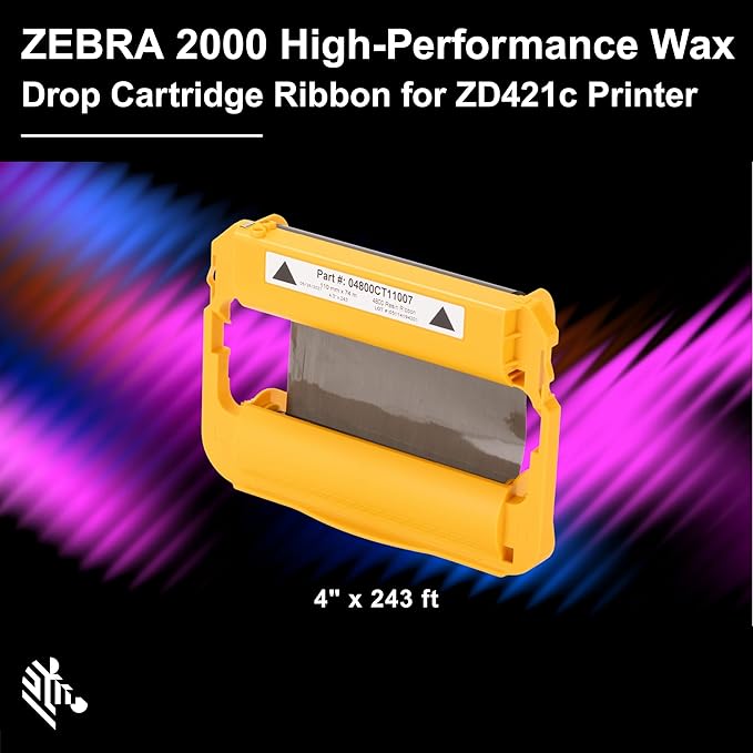 Zebra High-Performance Black Wax/Resin Ribbon Cartridge for ZD420C Thermal Transfer Desktop Printer 4.33in x 242ft 05555CT11007