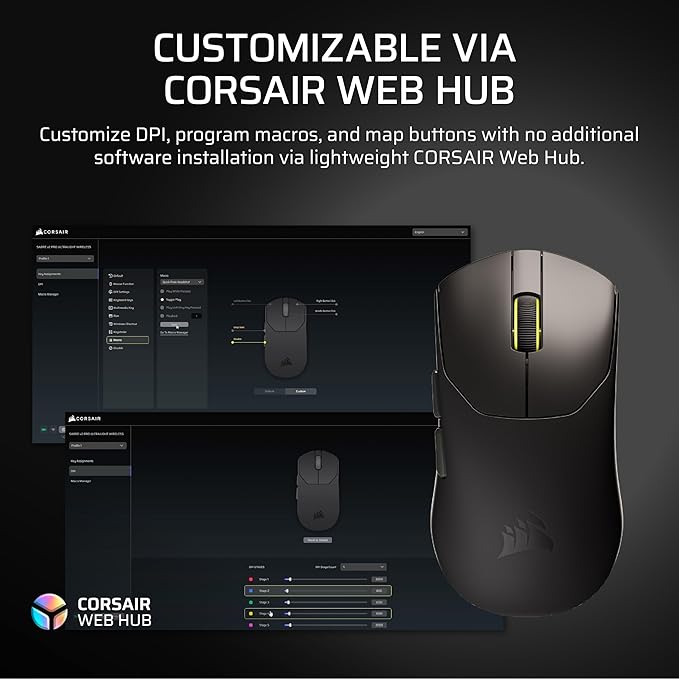 Corsair Sabre v2 PRO Ultralight FPS Wireless Gaming Mouse – 33,000 DPI, 36g Weight, 8,000Hz Hyper-Polling, Mechanical Switches, Up to 70-Hour Wireless Battery Life, Web Hub – Black