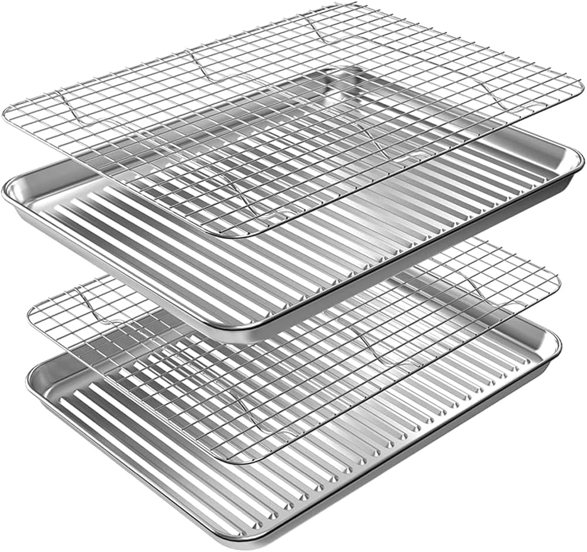Baking Sheet with Cooling Wire Rack Set, Stainless Steel 2 Pans + 2 Racks