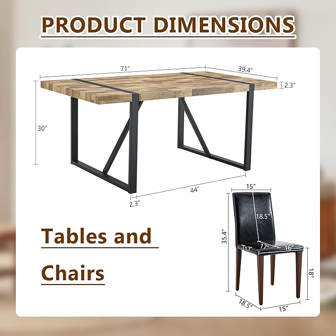 9 Piece Dining Table Set，Dining Room Table Set for 8，71'' Kitchen Table and PU Leather Chairs Set of 8，8 Chair Dining Table Set for Kitchen Dining Room