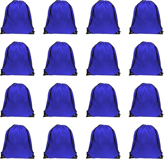 GoodtoU Drawstring Backpacks, Drawstring Bags Bulk Nylon Backpack Draw String Back Bag Cinch Sack Drawstring Gym Bag Drawstring Backpack for Sport, Traveling, Team (Blue, 16Pcs)
