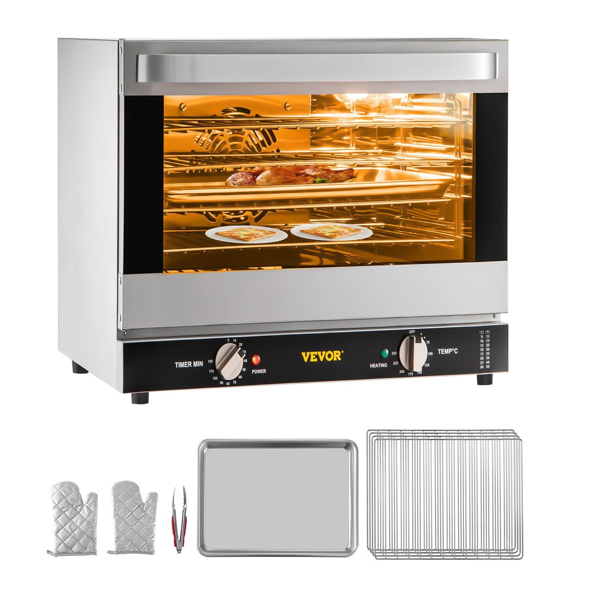 VEVOR Commercial Countertop Oven, 66L 4-Tier Toaster Ovens with Tempered Glass Door, Wire Racks & Tray, 2800W Stainless Steel Baking Ovens for Restaurant Bakery (AC208~240V,60Hz, 6-20P Plug & Outlet)