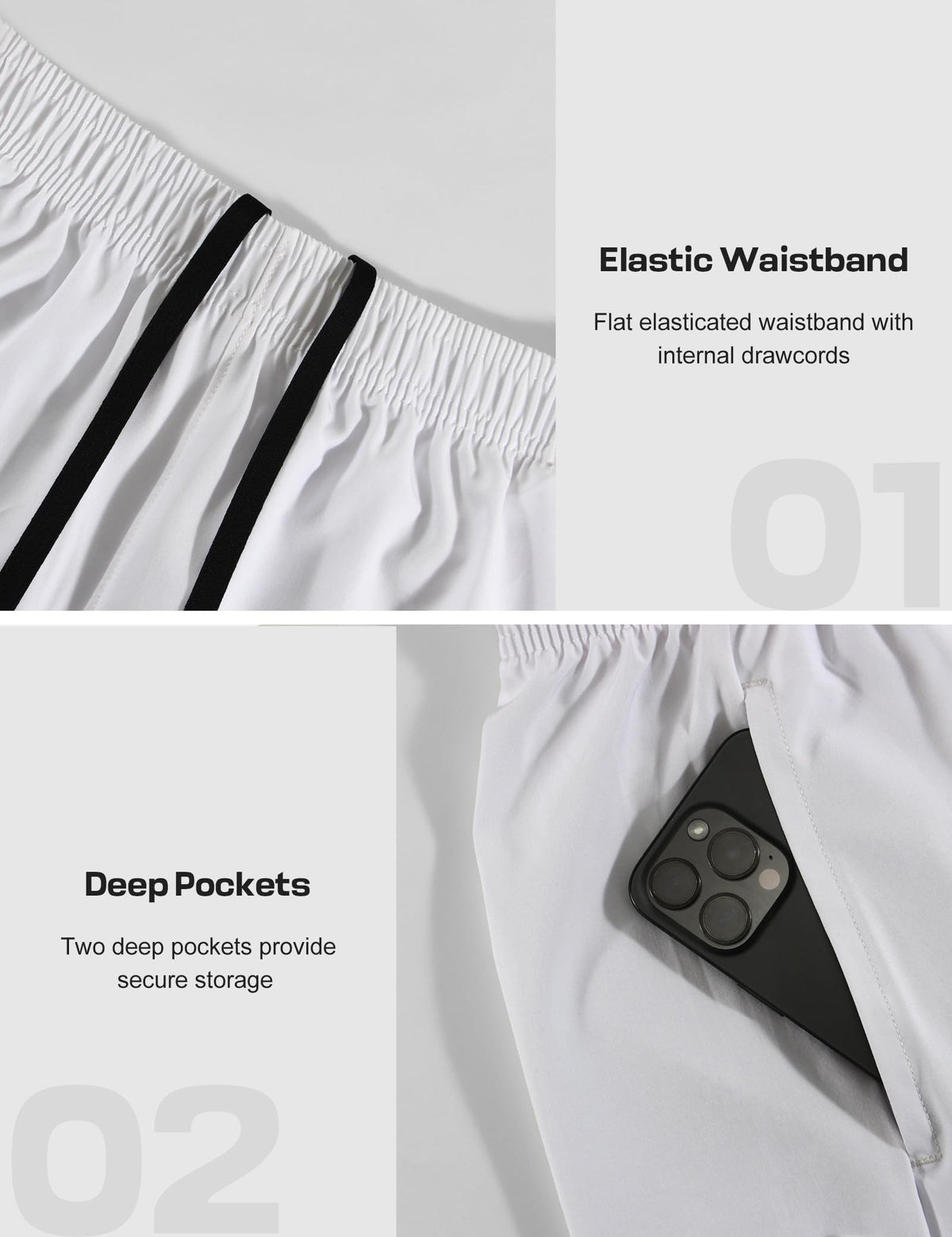Naarts Men's Athletic Shorts 9'' Quick Dry Workout Running Shorts Lightweight Sports Gym Basketball Shorts with Pockets White,Medium