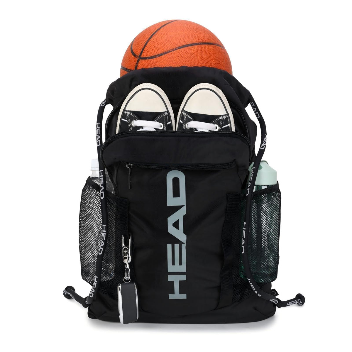 HEAD Men's Drawstring Backpack with Shoe & Phone Pocket,Bottle Holder