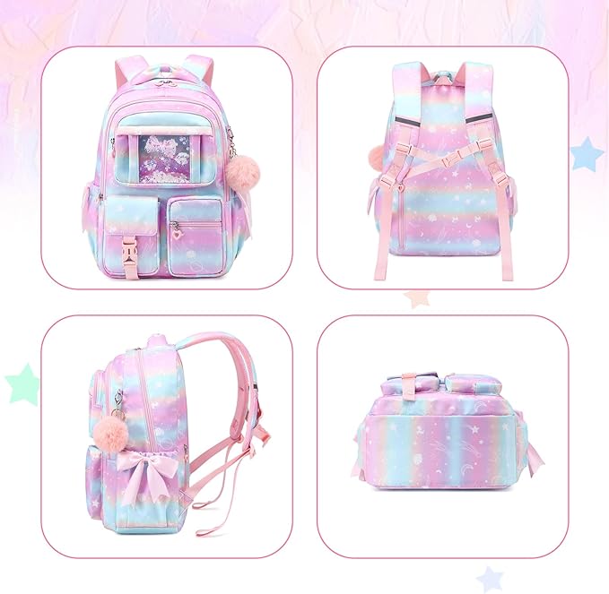 Kids Backpack for Girls - School Bags for Middle School Students - Book Bag for Elementary Primary - Kawaii Ita Backpack - Pink Planet