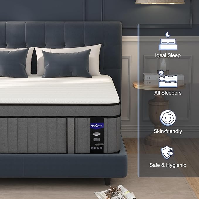 DIFAME King Size Mattress,14 inch King Mattress in a Box,Hybrid Mattresses with Gel Memory Foam & Pocket Springs, Pressure Relief, Cooling, Enhanced Edge Support,Firm