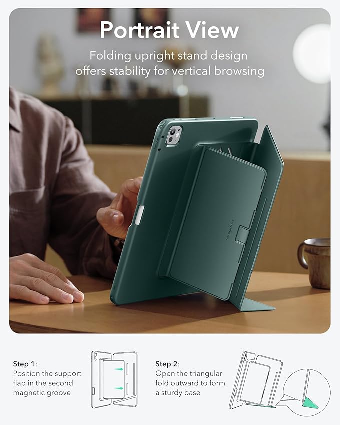 ESR for iPad Pro 11 Inch Case (M5/M4) 2025/2024, Vertical Stand Cover, Multi Stand Angles, Ultra-Stable Case with Pencil Holder, Flip Series, Green