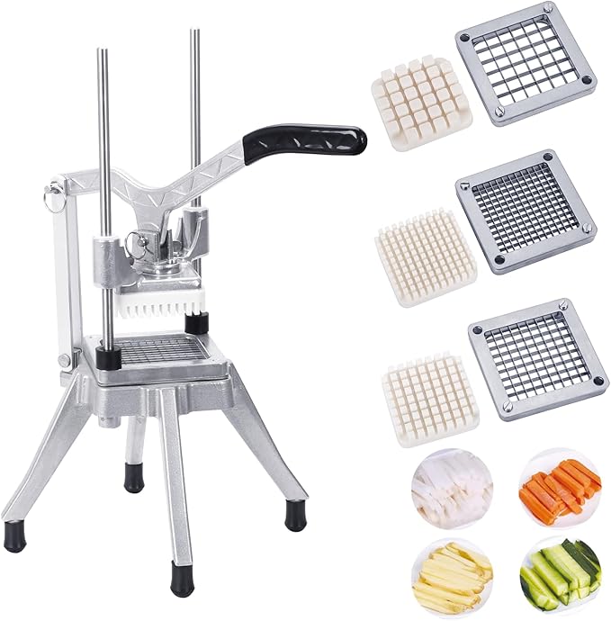 Rismanor Commercial Vegetable Fruit Chopper 1/4″3/8″1/2″Blade Onion Chopper French Fry Cutter Slicer Stainless Steel for Tomato Potato Cutting Restaurant Home Kitchen, Sliver