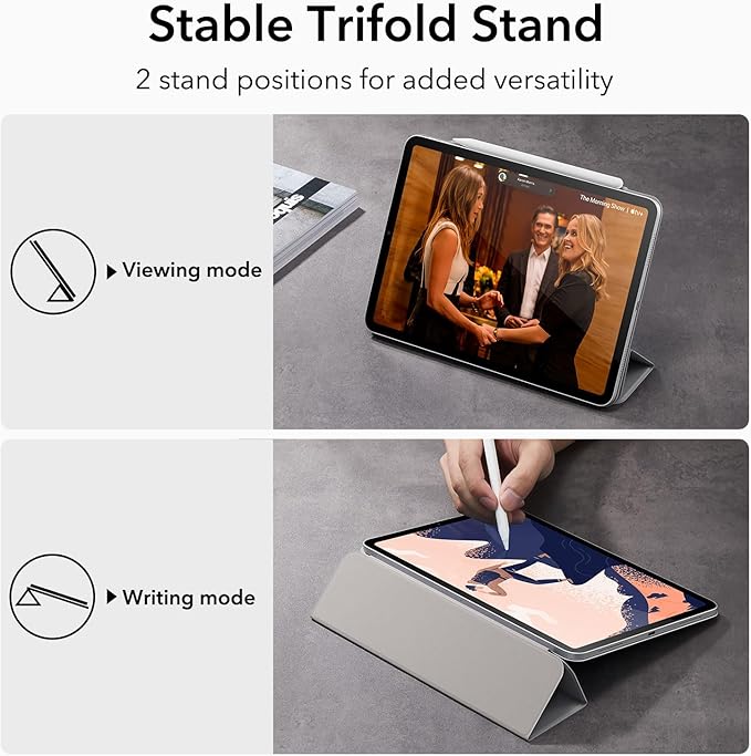 ESR for iPad Pro 12.9 6th/5th/4th Gen, iPad Air 13 Inch Case M3/M2 (2025/2024), Powerful Magnetic Attachment, Slim Trifold Stand Case, Supports Pencil Pro & Pencil (USB-C), Rebound Series, Grey