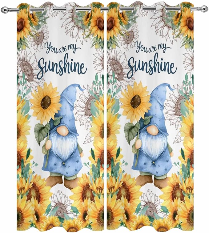 Summer Outdoor Curtains for Patio Sunflowers Gnome Eucalyptus Leaves Waterproof