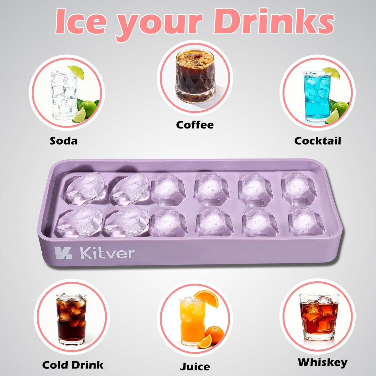 Gem Ice Cube Trays with Lid, Create Crystal Clear Ice Cubes for Whiskey & Cocktails, Flexible Silicone Trays with Leakproof Lids for Easy Stacking & Storage, BPA Free