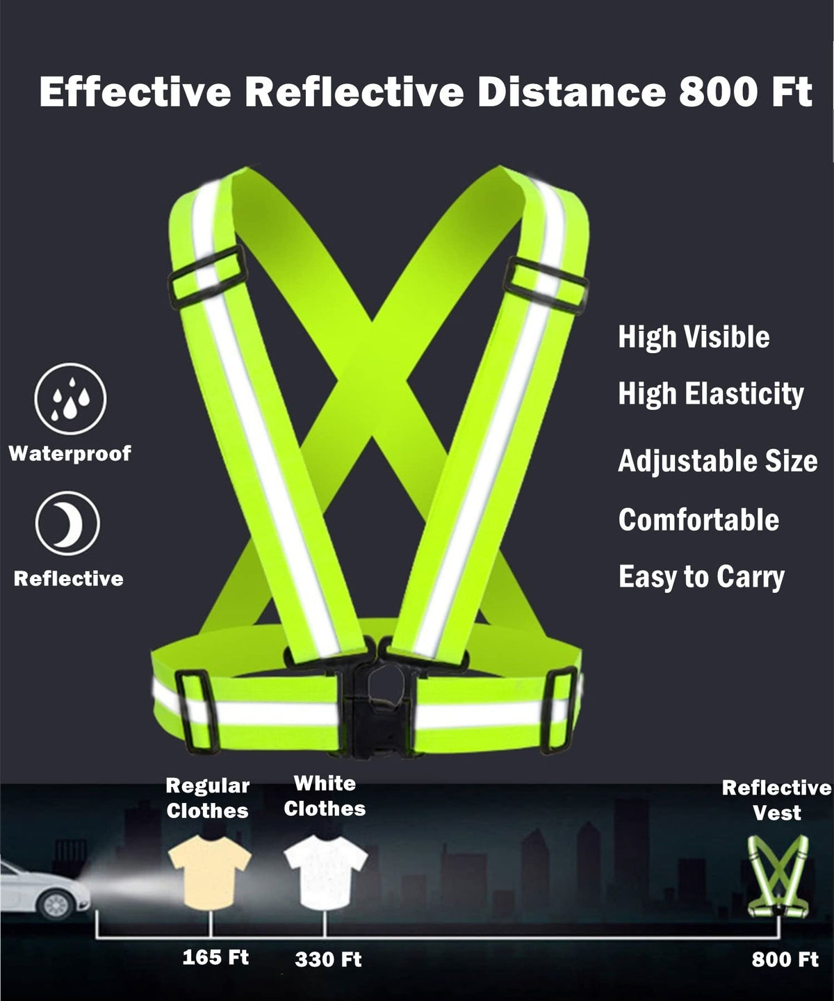YUNLOVXEE Reflective Strap Safety Vest Gear - 2-10 Pack Adjustable High Visible Reflective Running Gear for Women Men Night (Green x10)
