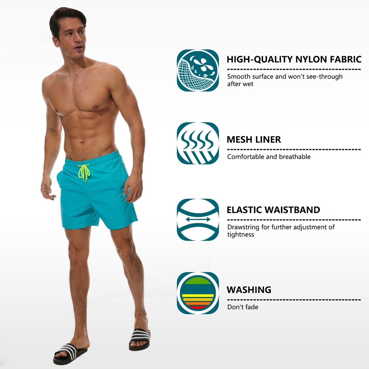 SILKWORLD Men's Swim Trunks Quick Dry Beach Shorts with Pockets,Blue,M