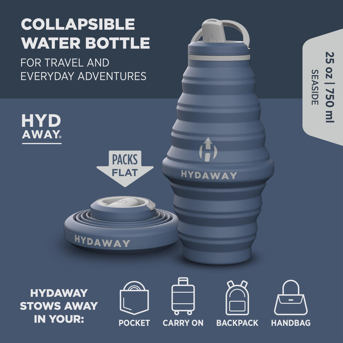 HYDAWAY 25oz Collapsible Water Bottle - BPA-Free, Leakproof, Lightweight, and Space-Saving - Perfect for Hiking, Travel, and All-Day Hydration