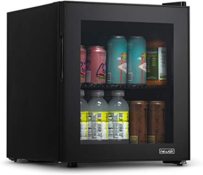 NewAir 60 Can Beverage Refrigerator | Compact Freestanding Mini Fridge for Bedroom, Dorm, Office or Gaming Room | Glass Door, Adjustable Shelf & Quiet Cooling | Black
