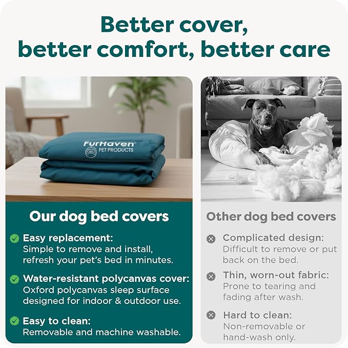 Furhaven Replacement Dog Bed Cover Water-Resistant Indoor/Outdoor Logo Print Oxford Polycanvas Mattress, Washable - Deep Lagoon, Large