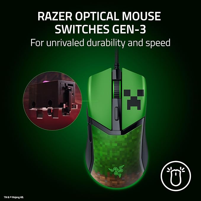 Razer Cobra Wired Gaming Mouse: 58g Lightweight - Gen-3 Optical Switches - Chroma RGB Lighting Underglow - Precise 8500 DPI Optical Sensor - 100% PTFE Mouse Feet - Speedflex Cable - Minecraft Edition