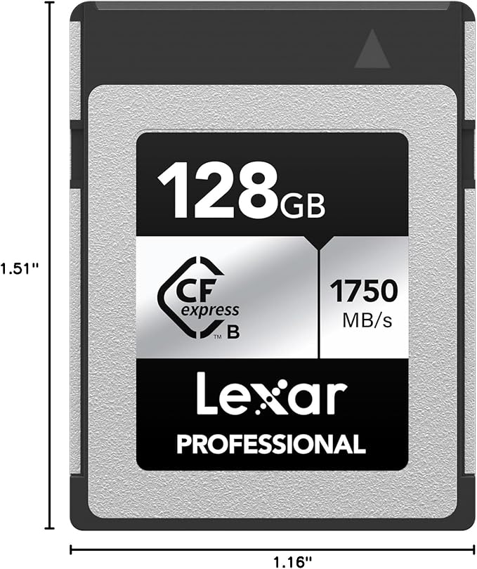 Lexar 128GB Professional CFexpress Type B Silver Series Memory Card, for Photographers, Videographers, Up to 1750/1300 MB/s, 8K Video (LCXEXSL128G-RNENG)