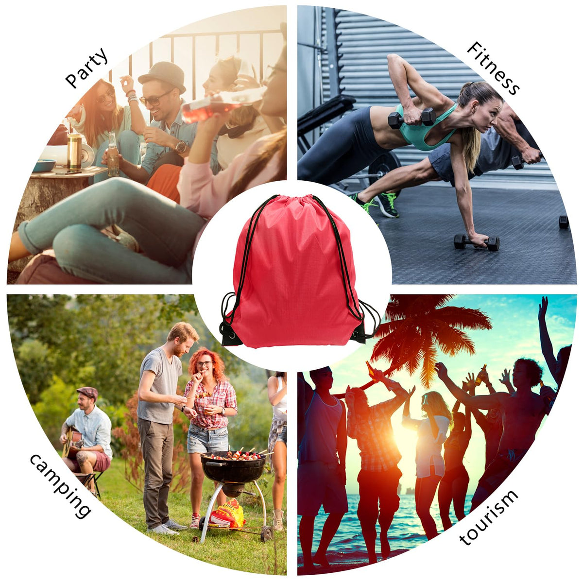 GoodtoU Drawstring Bags, Nylon Backpack Bulk Cinch Sack for Sport, Traveling, Team (60Pcs, Cherry)