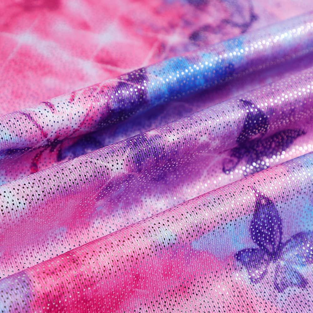 Belovance Leotards for Girls Gymnastics Unicorn Athletic Dance Wear Shiny Rainbow Blue Hotpink (Butterfly Hotpink, 6-7 Years)