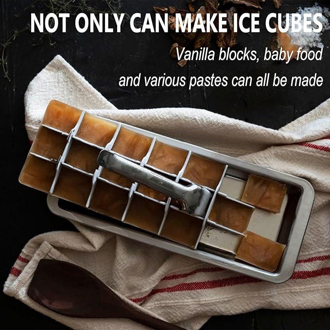 Stainless Steel Ice Cube Tray, Metal Ice Cube Trays for Freezer with Easy Release Lever, 18 Cubes Plastic Free Ice Mold for Whiskey, Cocktails & Drinks, Kitchen & Bar Use