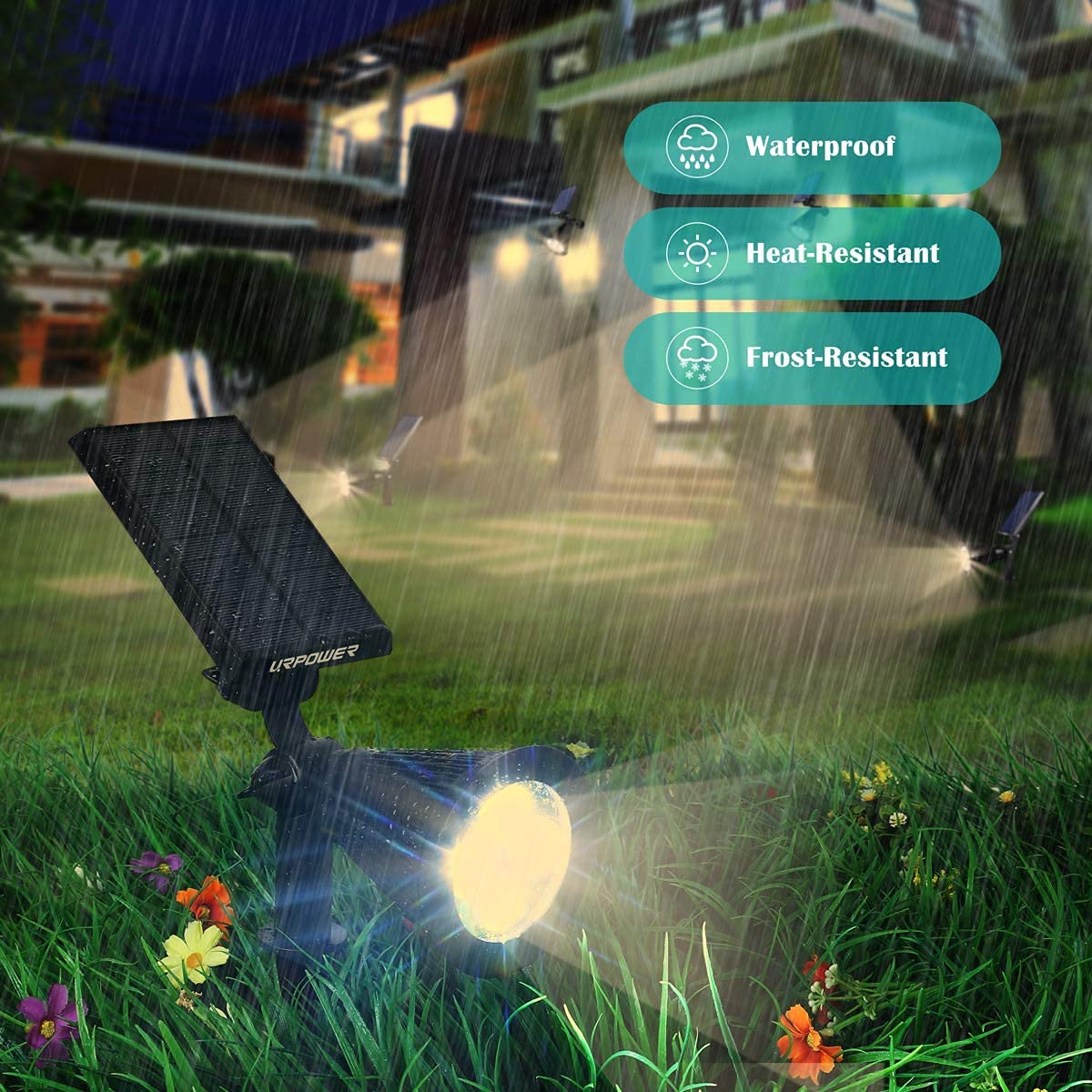 URPOWER Solar Lights Outdoor, 2-in-1 Solar Spot Lights Waterproof with 2 Lighting Modes, Adjustable Solar Powered Spotlights Auto On/Off Landscape Lights for Yard Garden Pathway, 4 Pack (Warm White)
