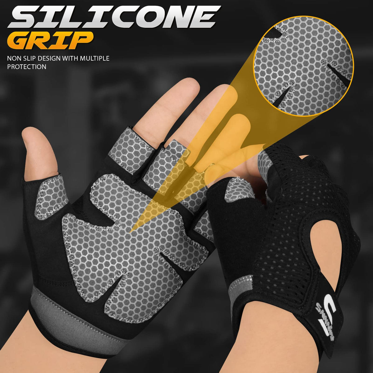 SAWANS Workout Gloves for Men and Women Weight Lifting Gloves Gym Fitness Exercise Cycling Pull ups Microfiber Lightweight Breathable Non-Slip Silicone Padded Palm Grip (Black, Medium)