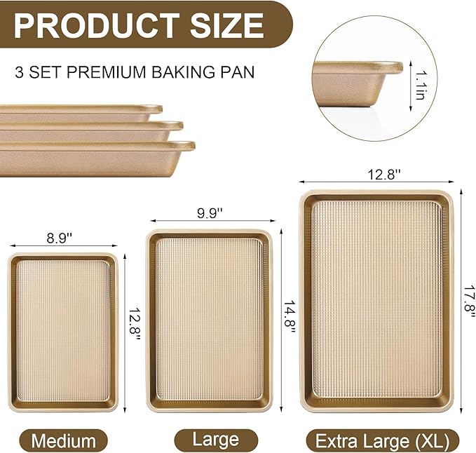 FLAREFX Baking Pan Set of 3 | 13/15/18" Cookie Sheets for Baking Supplies