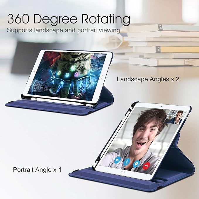 Fintie Rotating Case for iPad Air (3rd Gen) 10.5" 2019 / iPad Pro 10.5" 2017 with Built-in Pencil Holder - 360 Degree Rotating Stand Protective Cover, Auto Sleep/Wake (Navy)