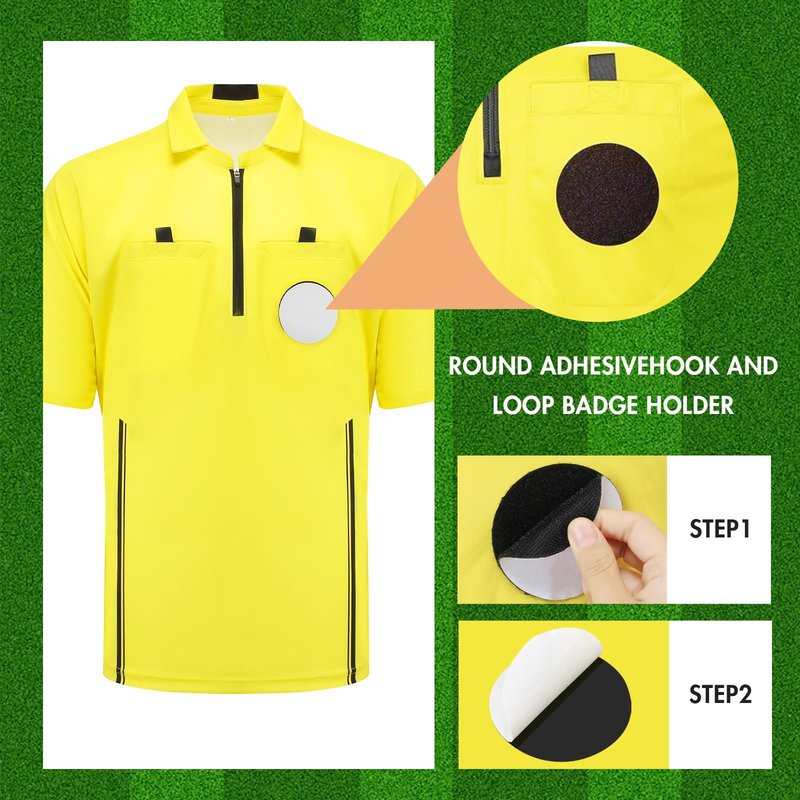 5Pcs Soccer Referee Shirt Jersey Kit Official Short Sleeve Ref Shirts Uniform Halloween Costume for Men & Women Yellow S
