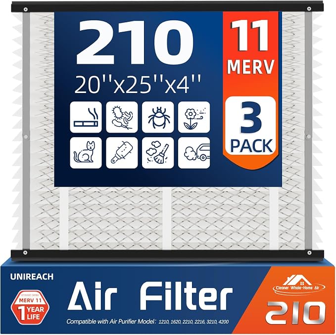 3 Pack 210 Replacement Air Filter, MERV 11, Actual Size: 20.47"x25.6"x3.94"
