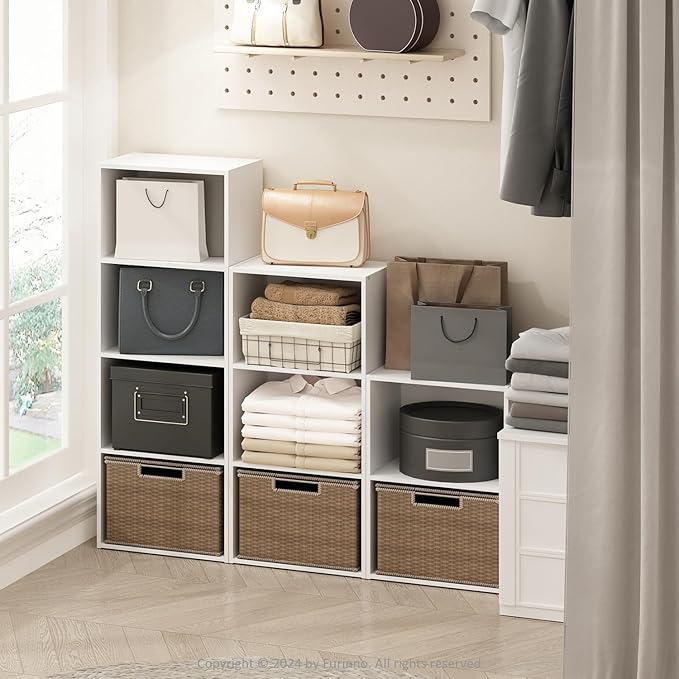Furinno Reed Closet Organizers and Storage, 3-Tier Closet Organizer, Open Shelf Closet Storage, for Wardrobe, Bedroom, Living Room, White