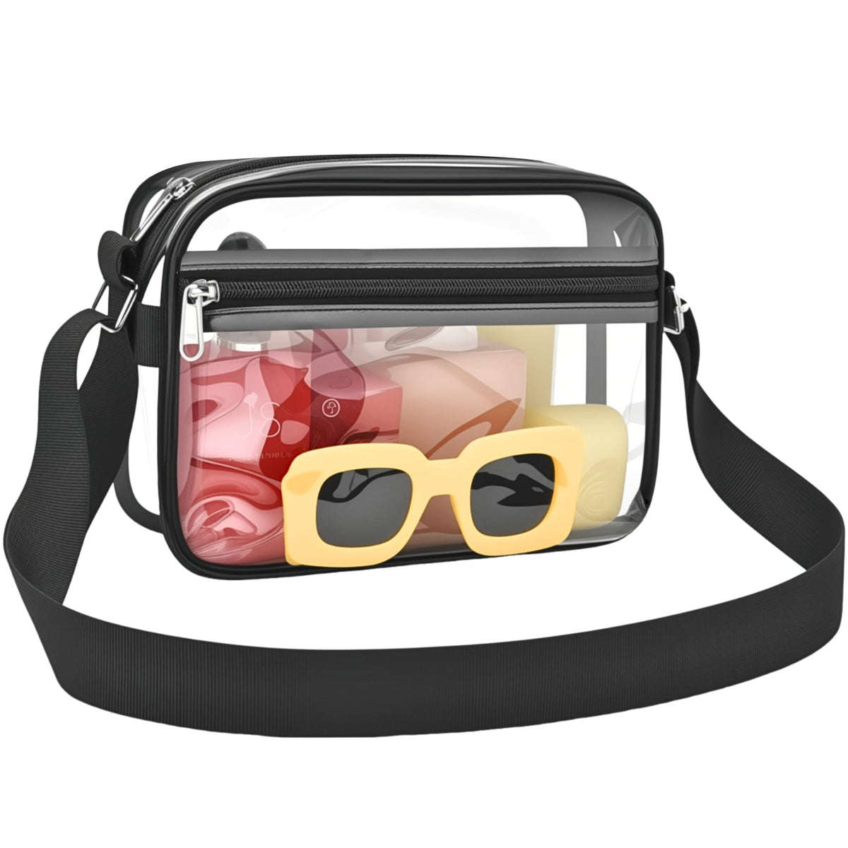 MAY TREE Clear Bag for Stadium Events, Small Clear Purse Suitable for Concert Outfits, Sports, Work and Festivals, Mini-Black