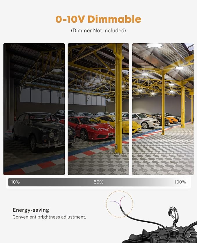 UFO LED High Bay Lights 150W 22500LM, 5000K 0-10V Dimmable High Bay Led Shop Lights AC100-277V with 5' Cable Plug, ETL Listed High Bay Light for Warehouse Garage Factory Gym Workshop Barn