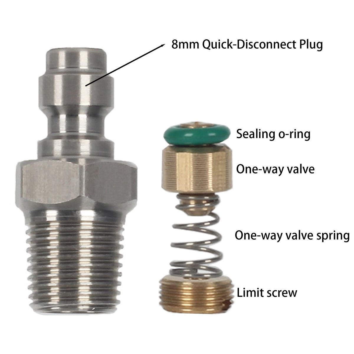 HMKUGO 2PCS 8mm Quick-Disconnect Plug Adapter, Stainless Steel 1/8" NPT Male Thread PCP Paintball Charging Fittings with Sealing O-Ring