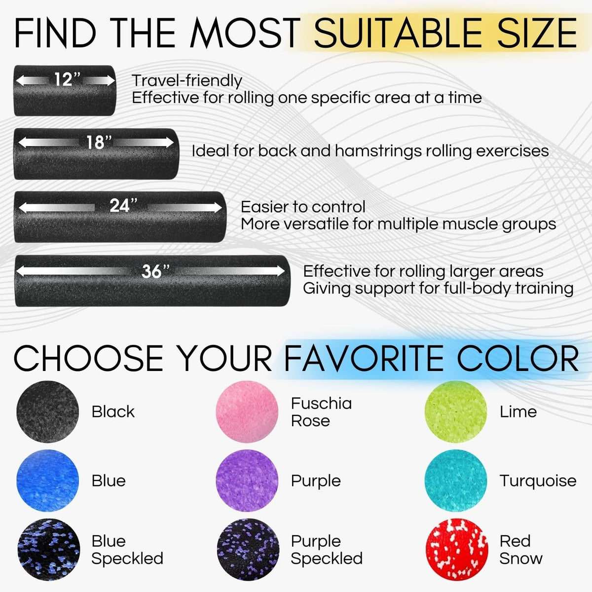 Yes4All High-Density EPP Round Back Roller Foam, Exercise Foam Roller for Yoga, & Pilates, Multiple Sizes and Colours, Purple - 24 inches