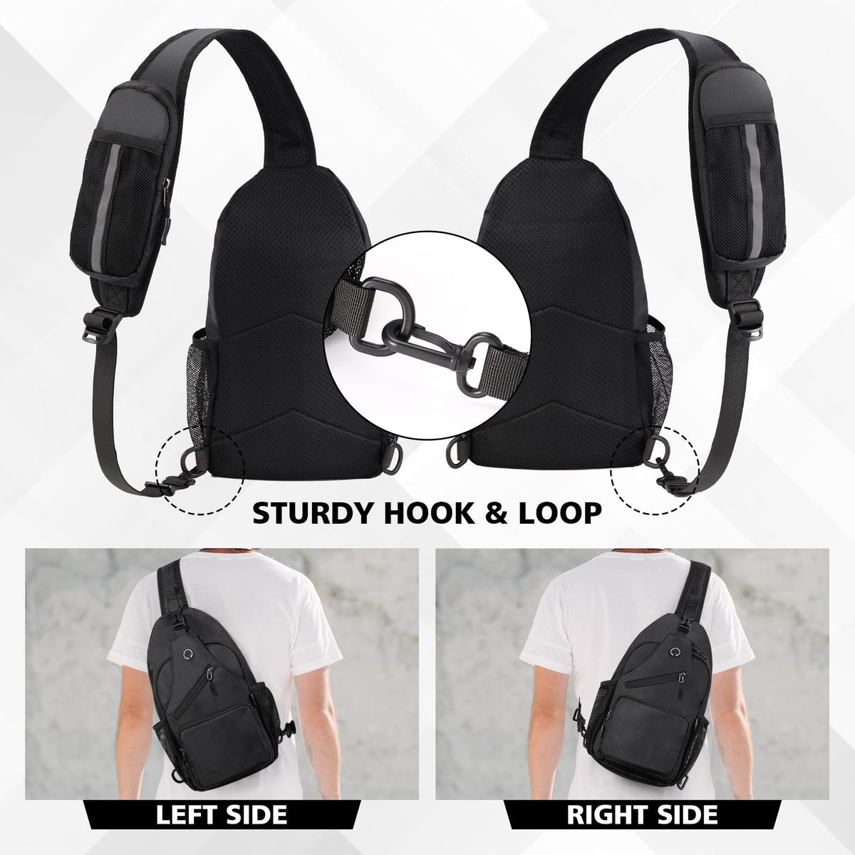 Javolto Sling Bag for men Crossbody Shoulder Backpack Chest Bag Travel Hiking Daypack-Black