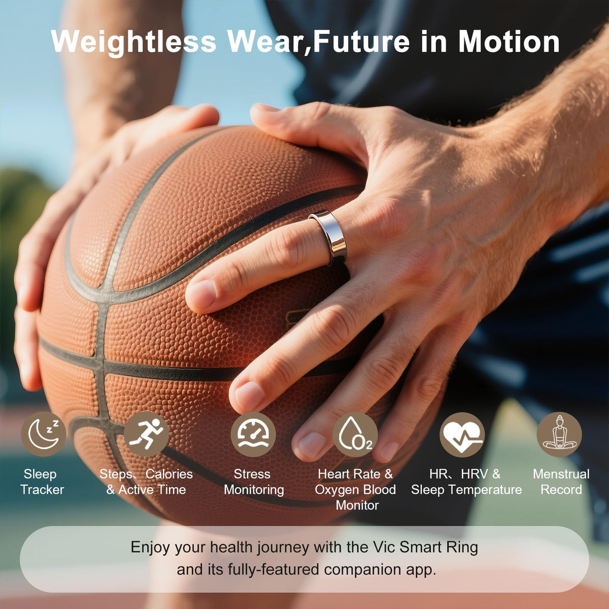 Victormont Titanium Smart Ring, Sleep & Activity Tracking Ring with Heart Rate, HRV, Stress Insights, 7-Day Battery Life, No Subscription, IP68 Waterproof, iOS & Android Compatible (Rose Gold, 7)