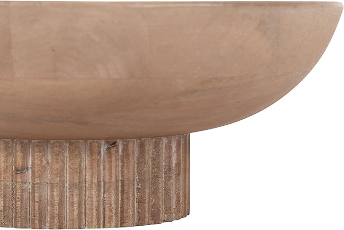 Kate and Laurel Rooks Modern Decorative Ribbed Wood Bowl, 12 Inch Diameter, Light Natural, Transitional Raised Fruit Bowl for Kitchen Counter or Use as Living Room or Entryway Table Decor