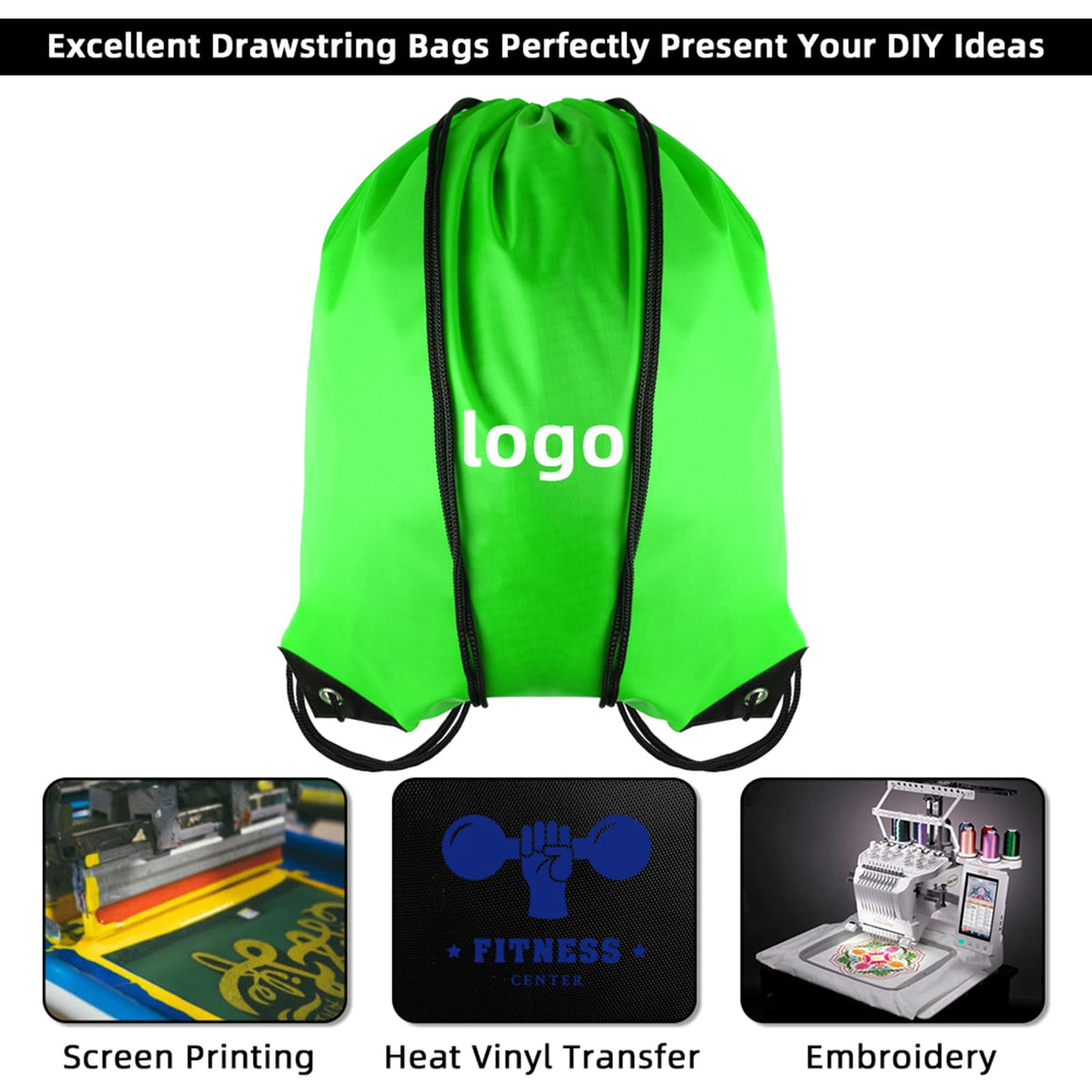 GoodtoU Drawstring Backpack Nylon Bags Pack Bulk Cinch Sack Gym Bag Drawstring Backpack for Sport, Traveling, Team (Green, 80Pcs)