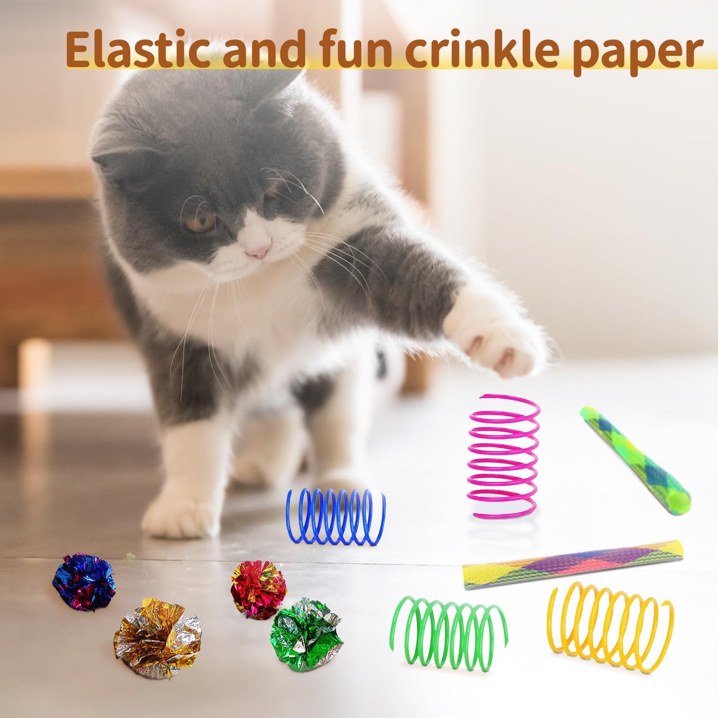 iCAGY 25-Piece Cat Toys Kit with Rainbow Tunnel - Interactive Cat Toy Bundle for Indoor Cats, Kitten Playtime Variety Set Includes Feather Teaser, Springs, Balls, Mice & Noise Toys