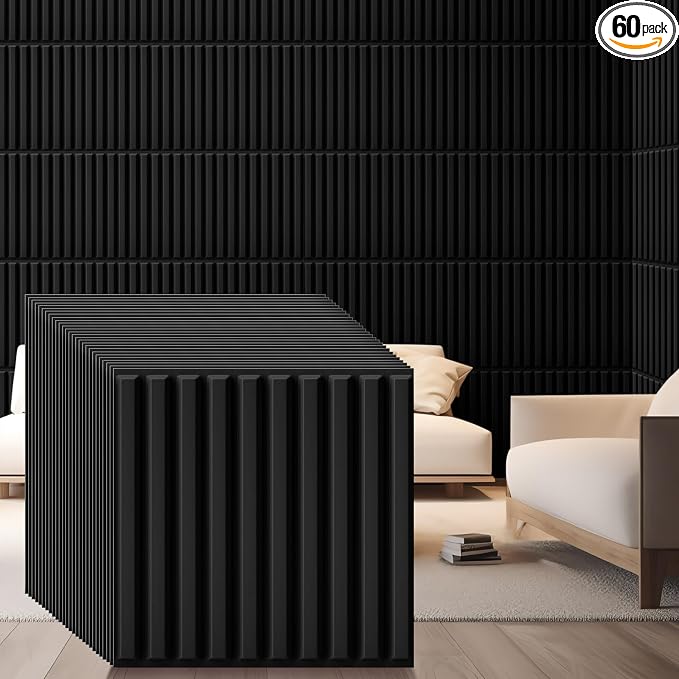 Nuanchu 60 Pcs 3D Slat Wall Panels 12 x 12 Inch PVC Fluted Textured Panel