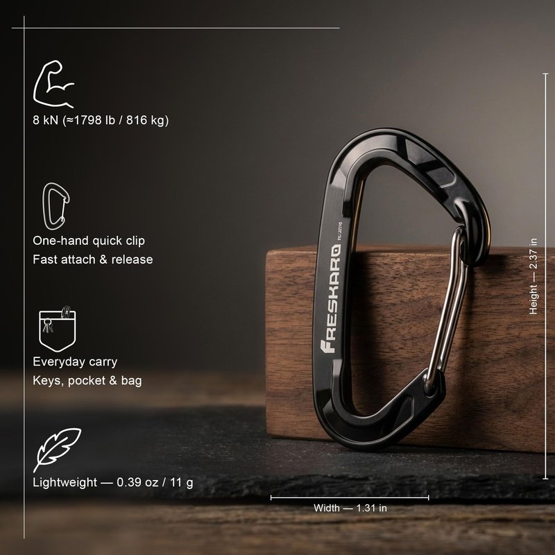 FresKaro 5pcs Nano Carabiner Clips, 8kN 1798lbs, Small Sturdy, Reliable Time-Tested Strong Spring Wiregate, Mini Size 2.37inch, Choice of 5colors