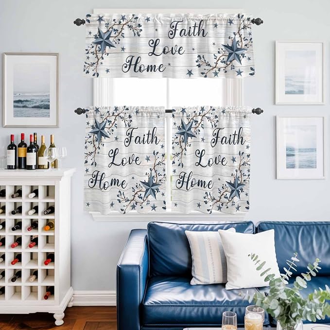 Kitchen Curtains Tiers and Valance Set of 3, Farmhouse Light Filtering Window