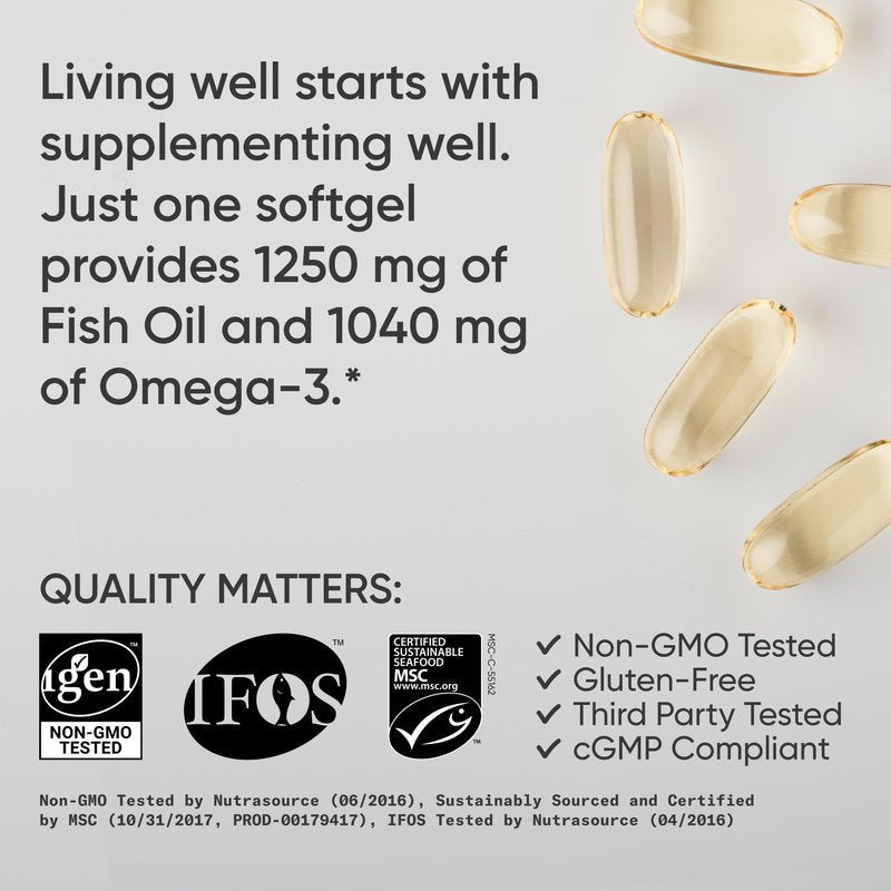 Sports Research® Omega-3 Fish Oil 1250mg from Wild Alaska Pollock, 90 Count