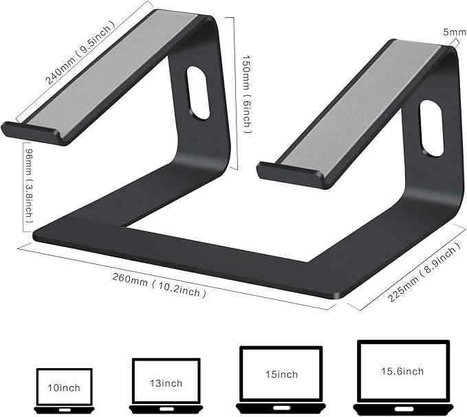 Orionstar Laptop Stand Portable Aluminum Laptop Riser Compatible with Mac MacBook Air Pro 10 to 15.6 Inch Notebook Computer, Detachable Ergonomic Elevator Holder, Black
