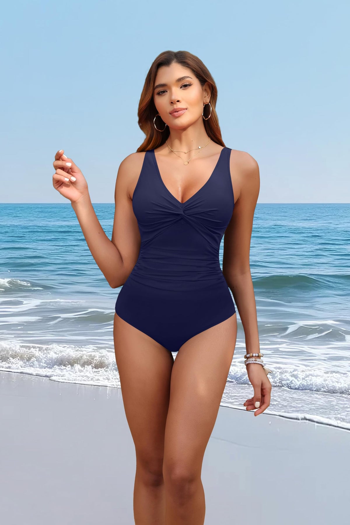 Navy Blue Tummy Control One Piece Swimsuit Full Coverage Bathing Suit XL