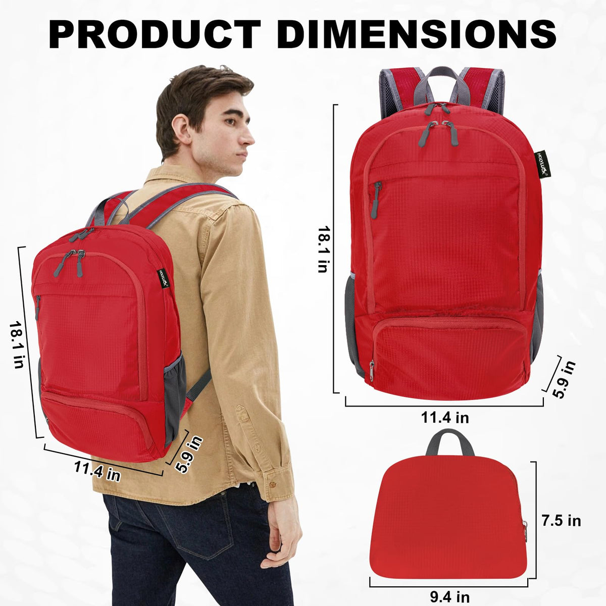 HOLYLUCK 20L Lightweight Packable Hiking Daypack Foldable Backpack for Men Women Small Travel Outdoor Foldable Shoulder Bag-red