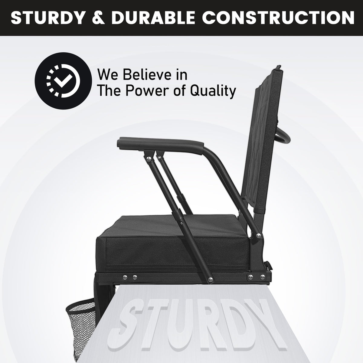 Sheenive Stadium Seats for Bleachers with Back Support (2 Pack) - 2.8'' Thick Wide Cushion & Padded Armrests, Cup Holder, Pockets, Carry Strap for Sports Events